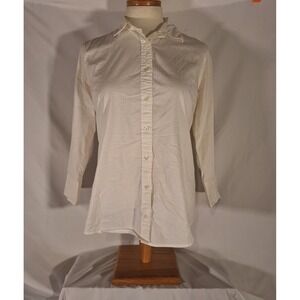 J. Crew Womens Stretch Perfect Ivory Button Down Shirt Small 3/4 Sleeve Career S